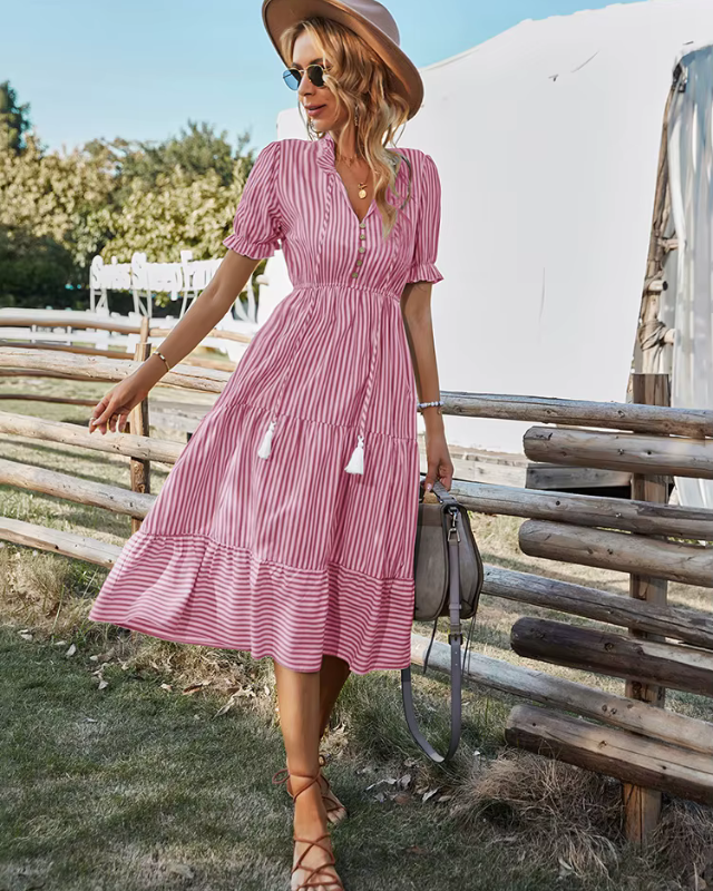 BELLE™ | Robe Midi Rayée à Franges
