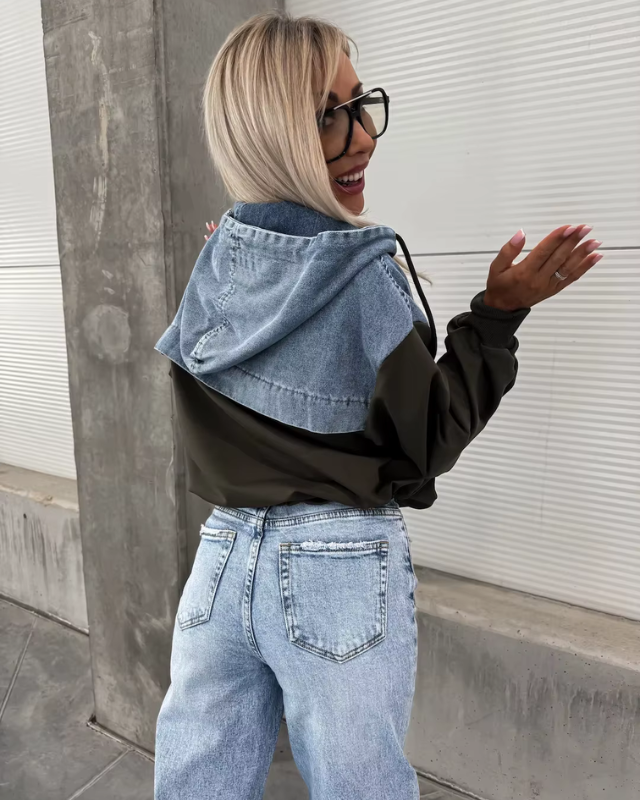 LAURA™ | Veste Hoodie Denim à Couches