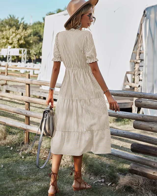 BELLE™ | Robe Midi Rayée à Franges