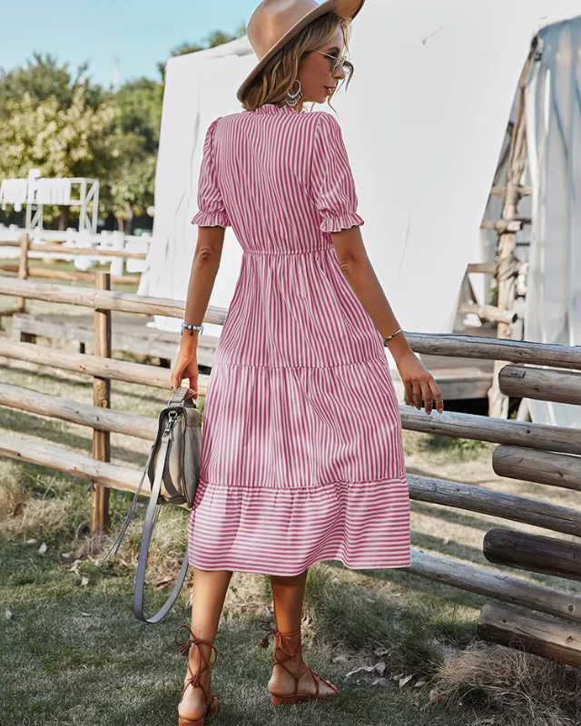 BELLE™ | Robe Midi Rayée à Franges