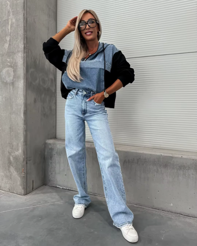 LAURA™ | Veste Hoodie Denim à Couches