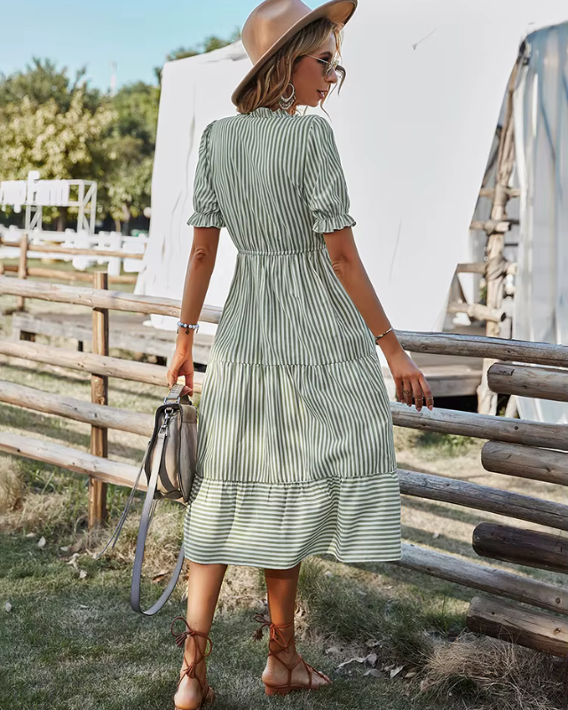 BELLE™ | Robe Midi Rayée à Franges