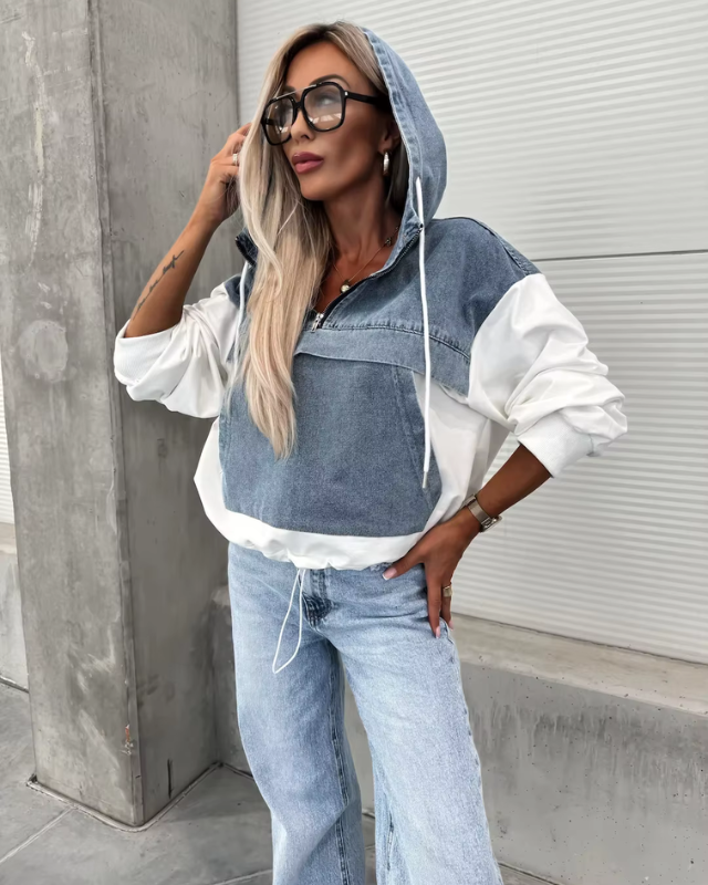 LAURA™ | Veste Hoodie Denim à Couches