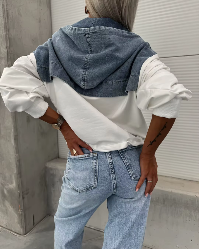 LAURA™ | Veste Hoodie Denim à Couches