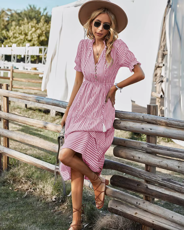 BELLE™ | Robe Midi Rayée à Franges
