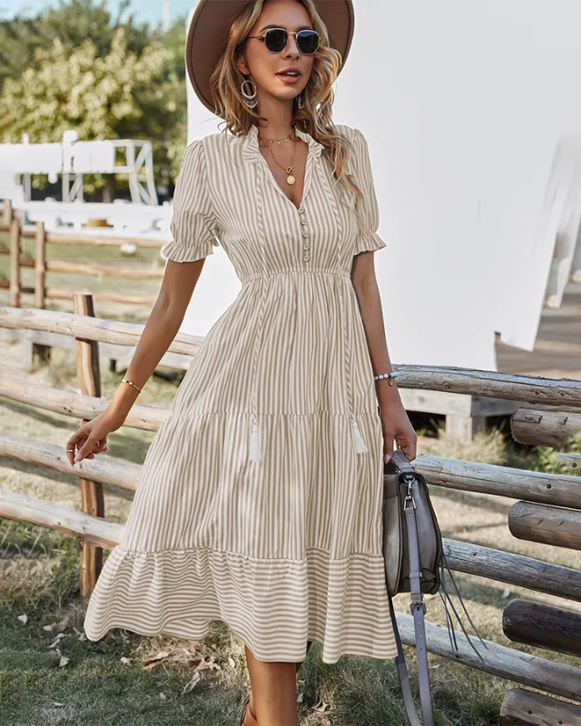 BELLE™ | Robe Midi Rayée à Franges