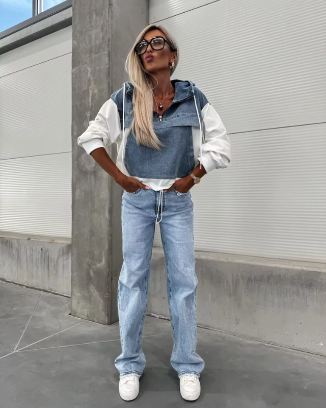 LAURA™ | Veste Hoodie Denim à Couches